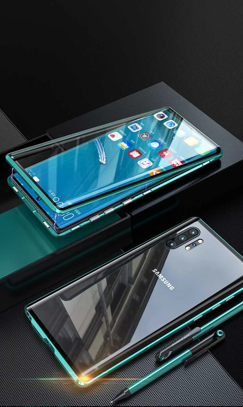 Магнитный двухсторонний чехол из закаленного стекла для samsung Galaxy Note 10 Pro Plus, чехол, противоударный жесткий защитный металлический бампер