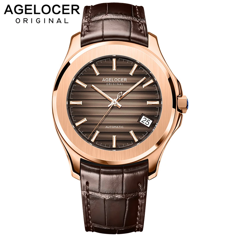 

AGELOCER Swiss Mechanical Men's Watches Luminous Transparent Caseback Date 50m Waterproof Power Reserve Clock Men Wrist Watch