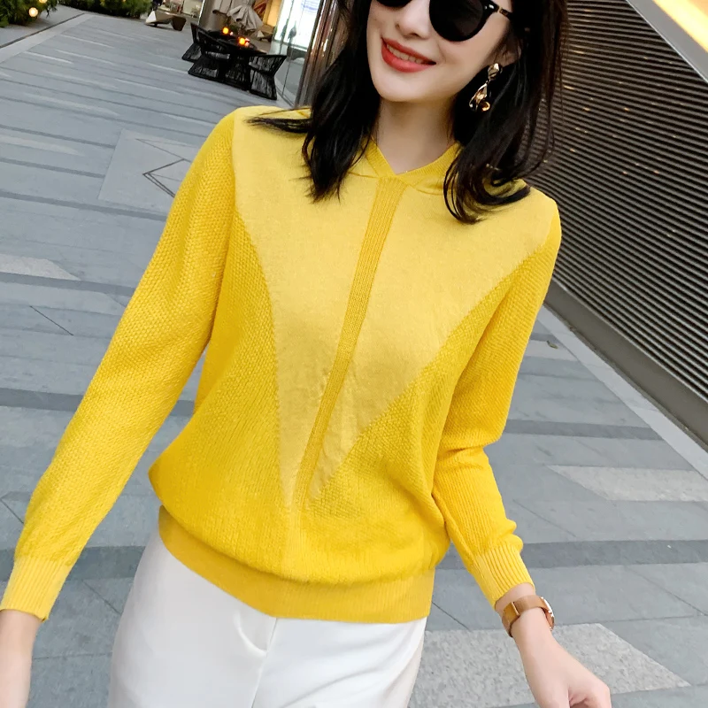 

Hooded sweater girl 2021 autumn/winter new lazy casual hoodie garb top solid color knitwear