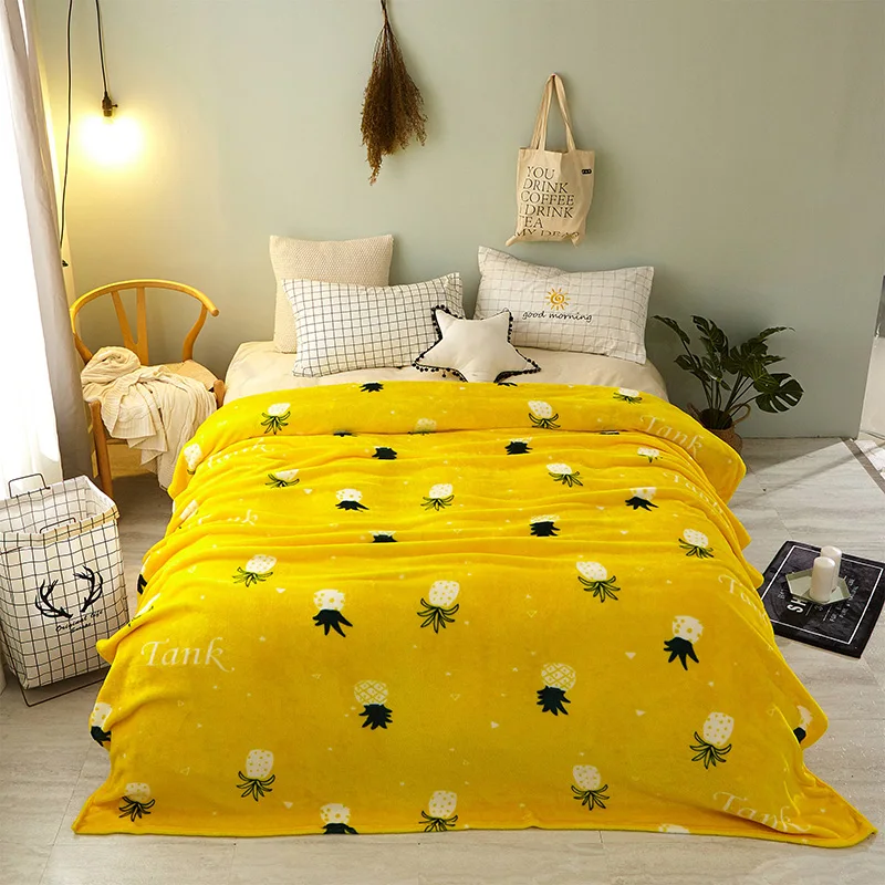 

150x200cm warm yellow pineapple printing fleece blanket for sofa soft throw bedspread blanket cover on the bed 40