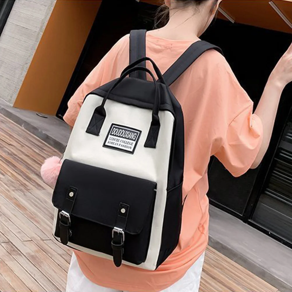 

5pcs/set Teenager Girls Travel School Bag Casual Camping Daily Large Capacity Canvas Student Zipper Closure Wear Resistant