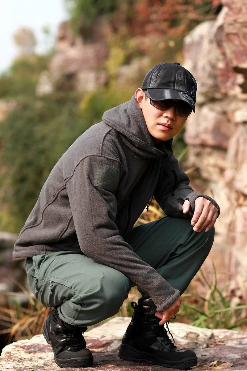 Мужская Флисовая тактическая куртка с капюшоном теплая в стиле милитари для