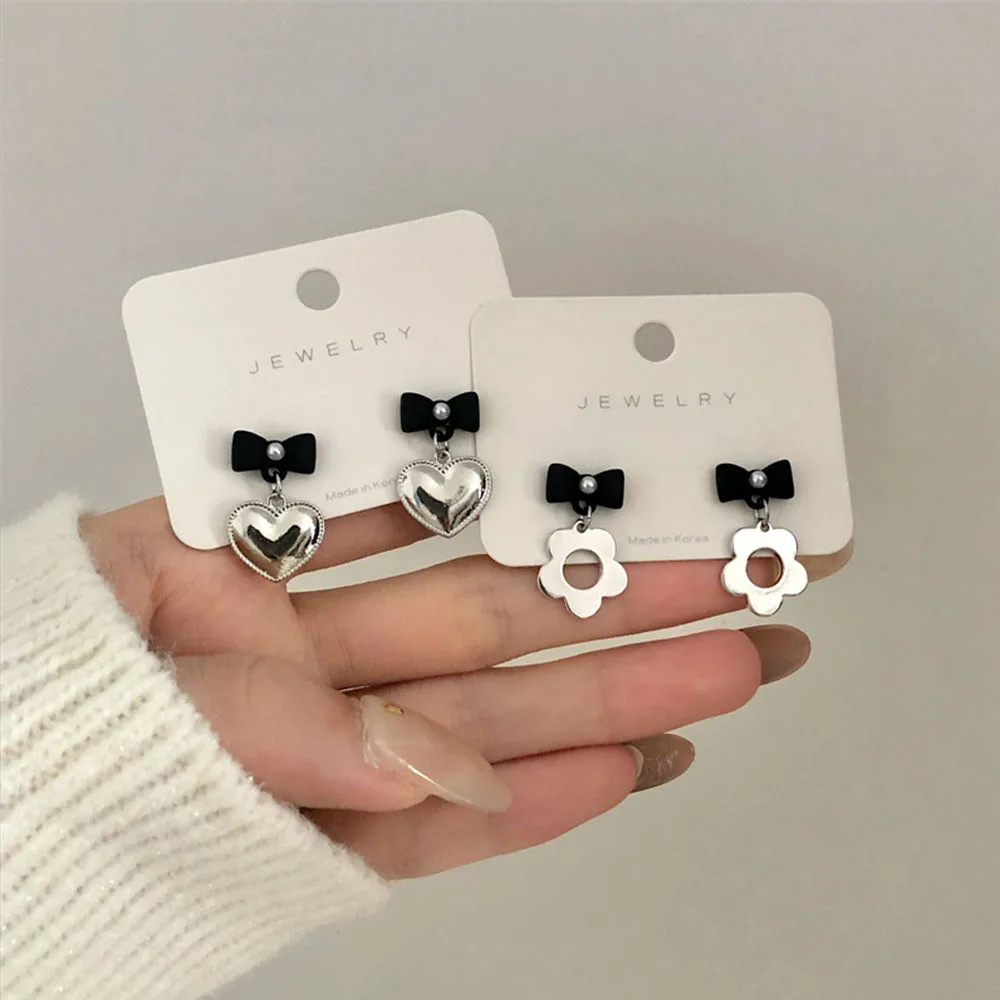 

New Minimalist Metallic Flower Heart Bow Pearl Drop Earrings For Women Trendy Statement Party Earring Accessories Jewelry Gift