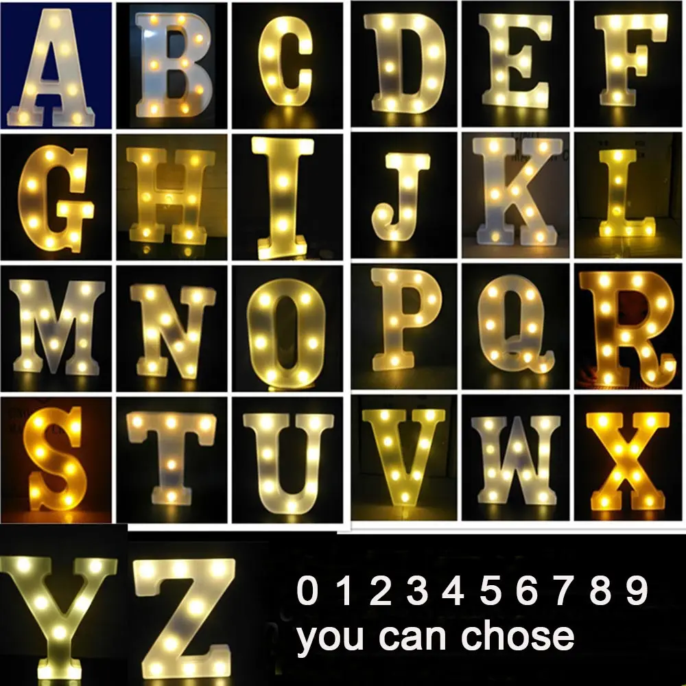 

22CM DIY luminous light LED letter night light creative alphanumeric battery light wedding party decoration