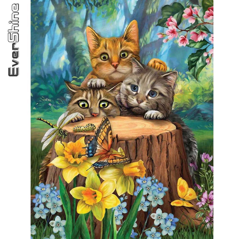 Картина из бриллиантов Evershine Full Drill с изображением кошки, 5D DIY, рисунок на холсте с рельефным эффектом, декор для дома.