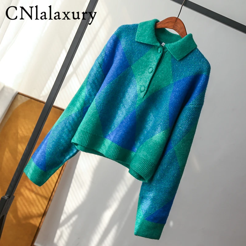 Новинка вязаный свитер CNlalaxury с лацканами женские свободные пуловеры круглым