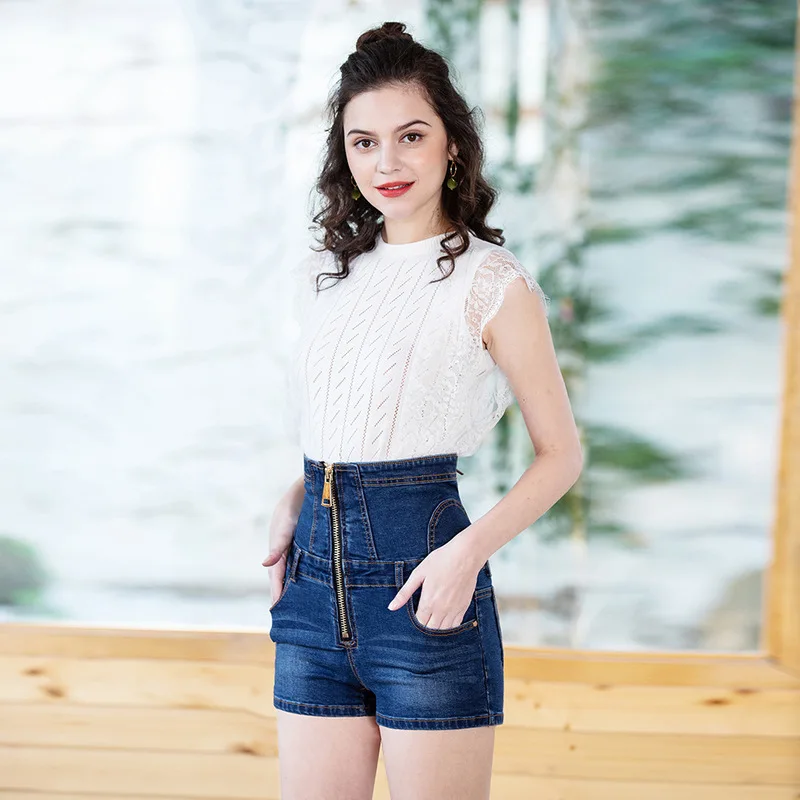 Женские джинсовые шорты с высокой талией большого размера плюс застежкой