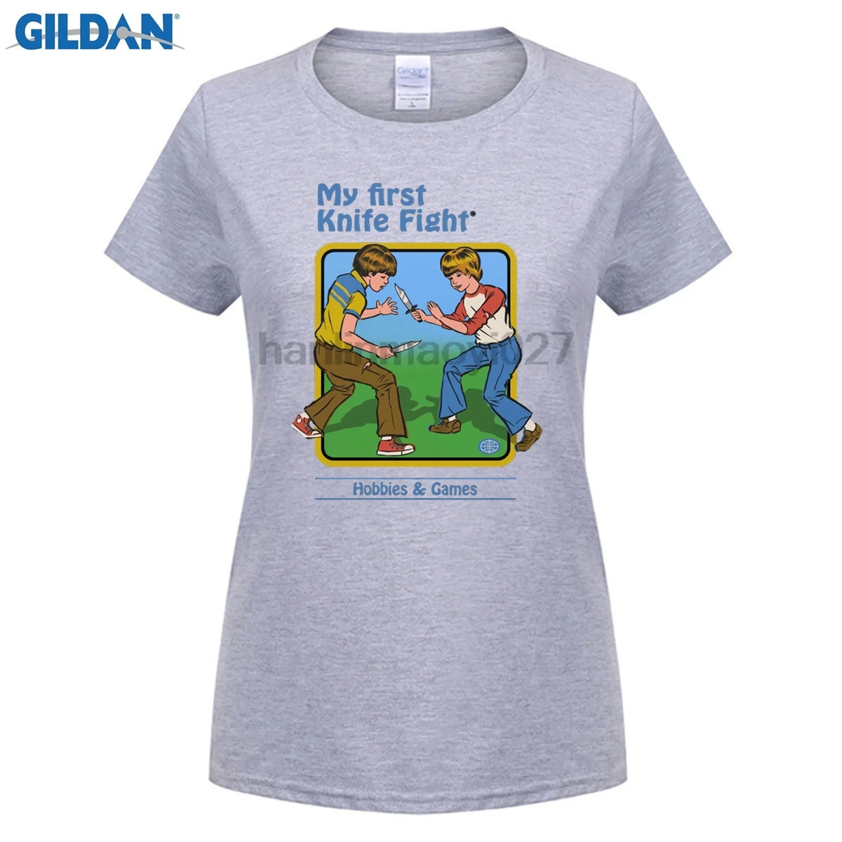 GILDAN 100% Cotton O-neck printed T-shirt My First Knife Fight T-Shirt for women | Женская одежда