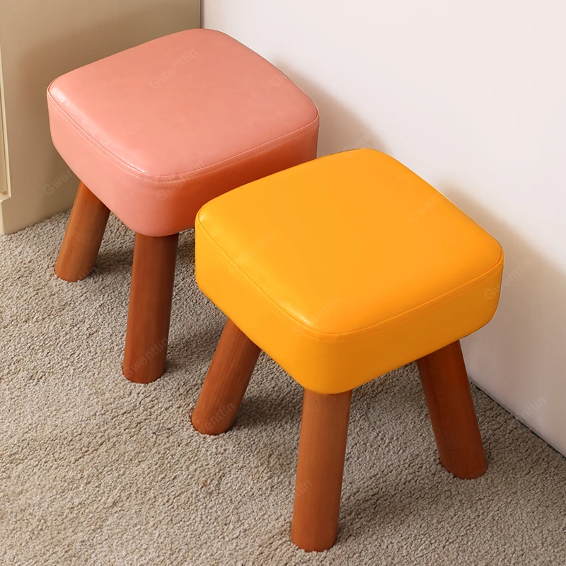 Скандинавский квадратный стул макарон Маленький деревянная ножка домашняя