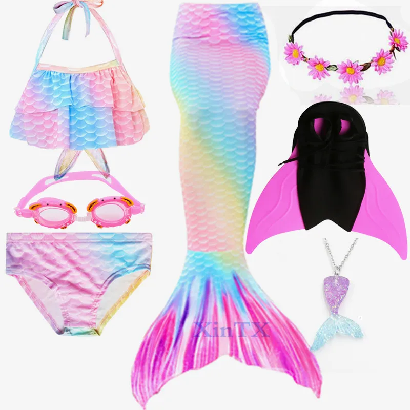 Хвост русалки для девочек купальный костюм можно добавить плавник монофина с