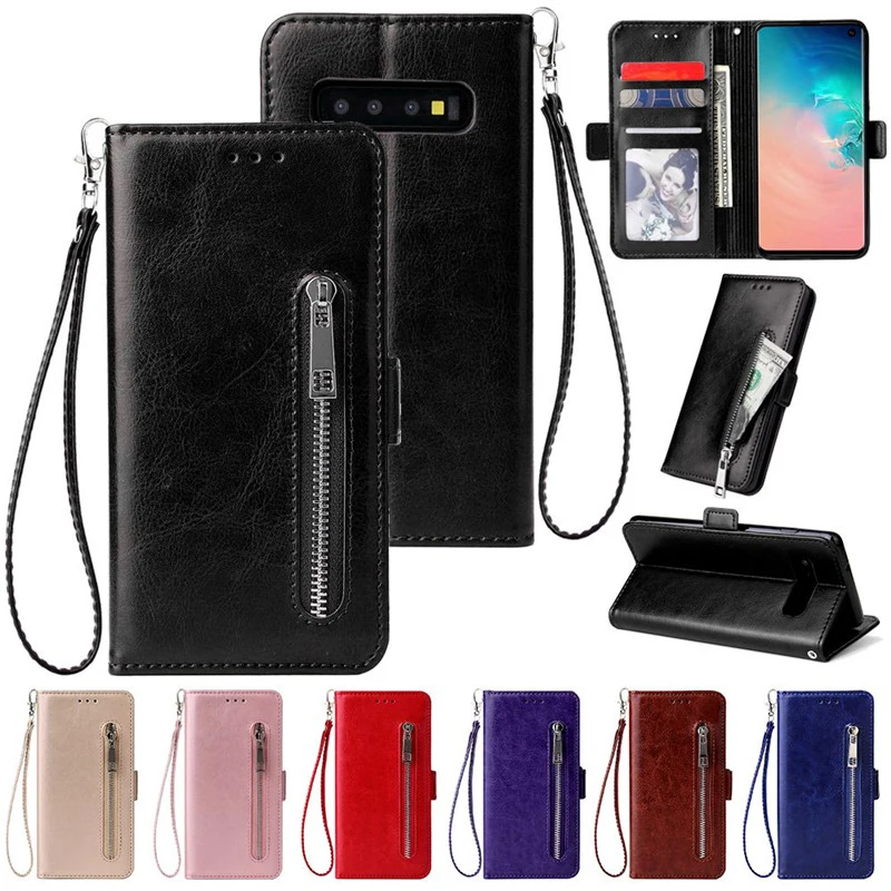 Кожаный чехол для Samsung Galaxy S10 S8 S9 Plus Note 10 J4 J6 A7 2018 A10 A20 A50 A70 A40 чехол-кошелек на молнии