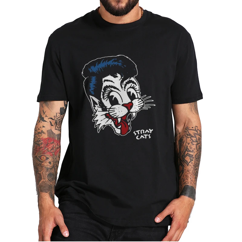

Stray Cats T Shirt Retro Vintage 80s Classic Country Music Rock Hip Hop Essential Casual Tee Shirt Tops 100% Cotton EU Size