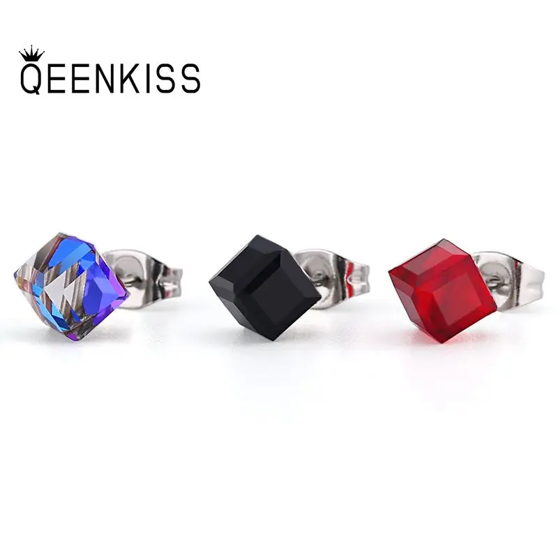 

QEENKISS EG8146 2021 ювелирные изделия оптом модные женские мужские свадебные подарки на день рождения кубические циркониевые серьги-гвоздики из ти...