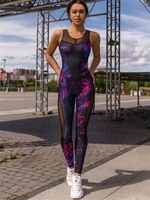 oshoplive women galaxy outfits jumpsuit bodycon activewear sexy backless mesh split joint cutout see through sportswear