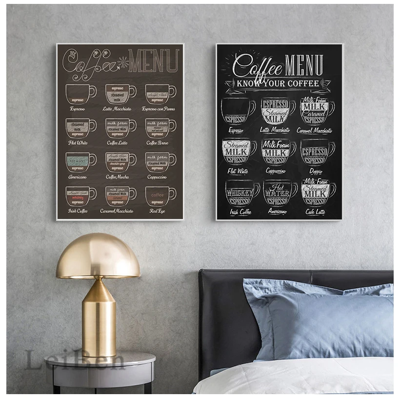 Coffee Menu Prints Vintage Style Chalkboard Poster Cafe Wall Art Decor Canvas Painting Retro Picture Shop Decoration | Дом и сад