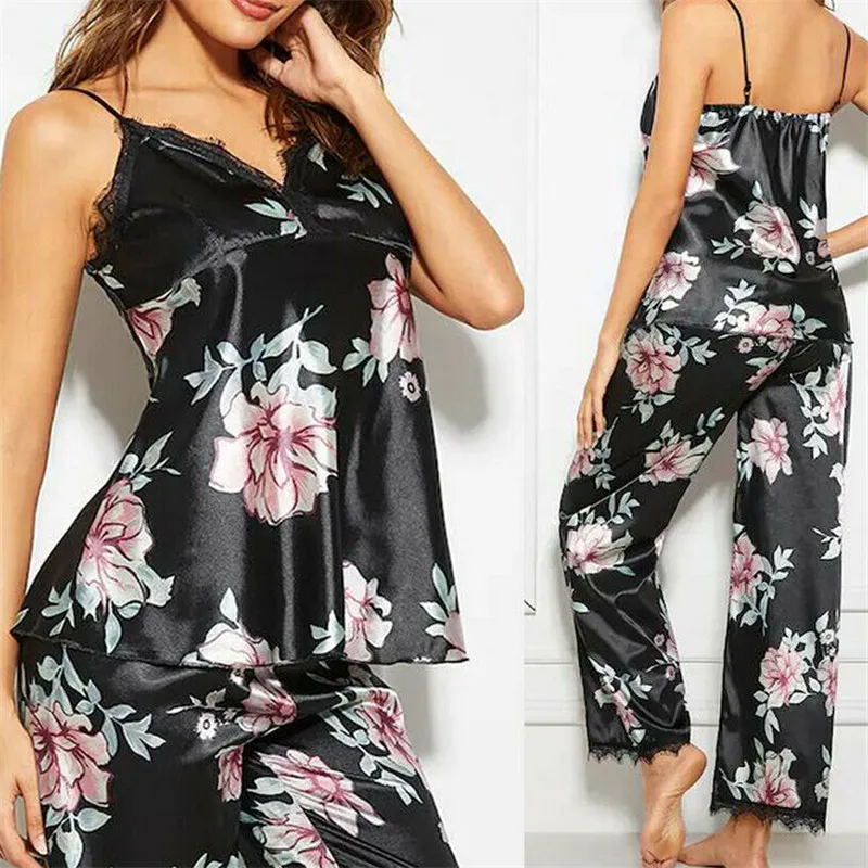 Женская пижама искусственный шелк одежда для сна атласная винтажный цветочный