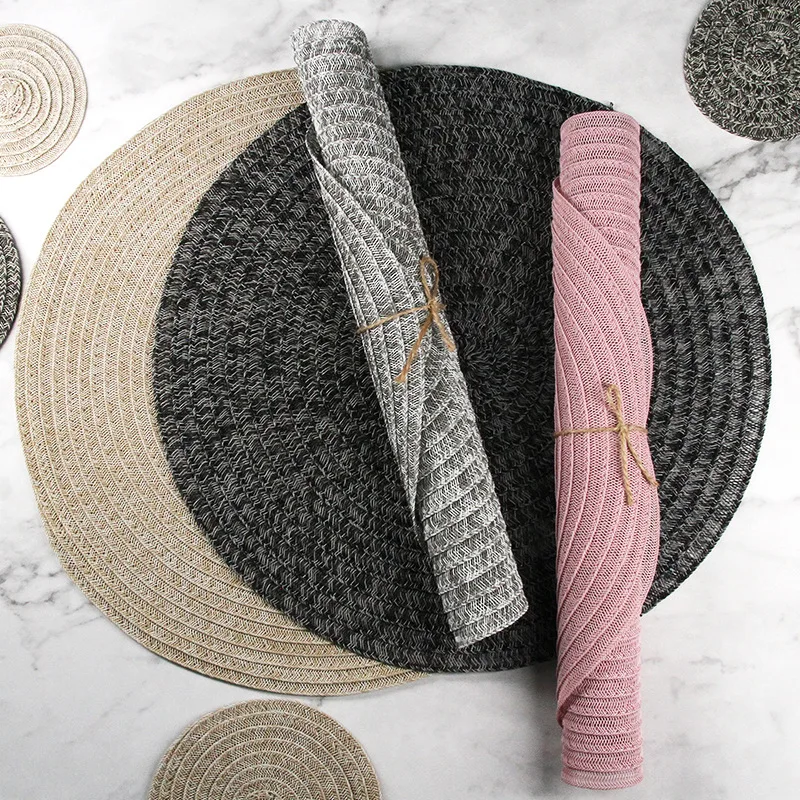 

2Pcs Weave Non-slip Placemat Coaster Corn Hull for Table Dinner Round Insulation Pads Table Mats Pads Home Decor