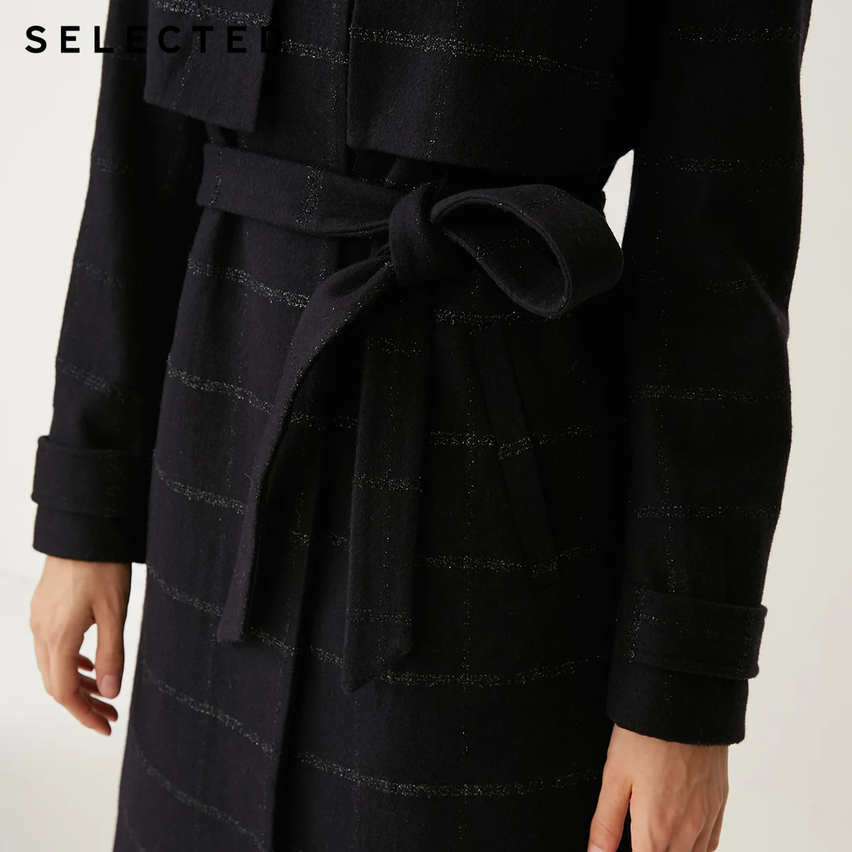 Избранное женское осенне-зимнее шерстяное пальто средней длины в полоску | 418427511