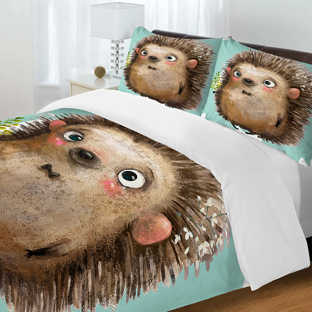Комплект постельного белья с пододеяльником 3d постельное белье рисунком ежика