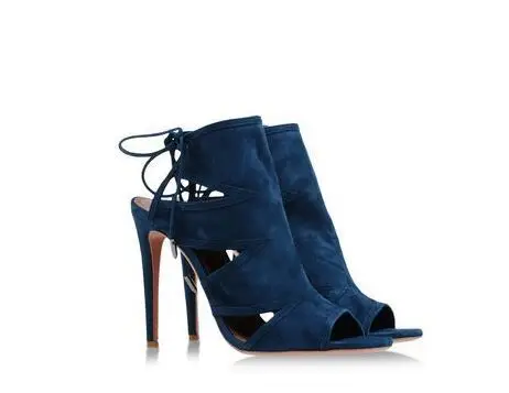 

New solid suede cut out cross strap high heel sandals banquet Shoes Sandals Heels