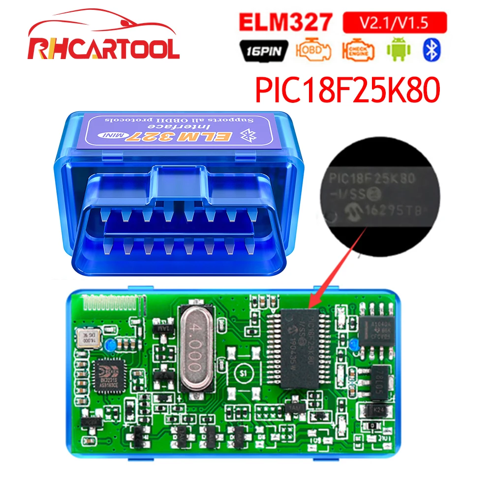Считыватель кодов ELM327 V1.5 V2.1 Bluetooth OBD2 сканер Elm 327 PIC18F25K80 автомобильный