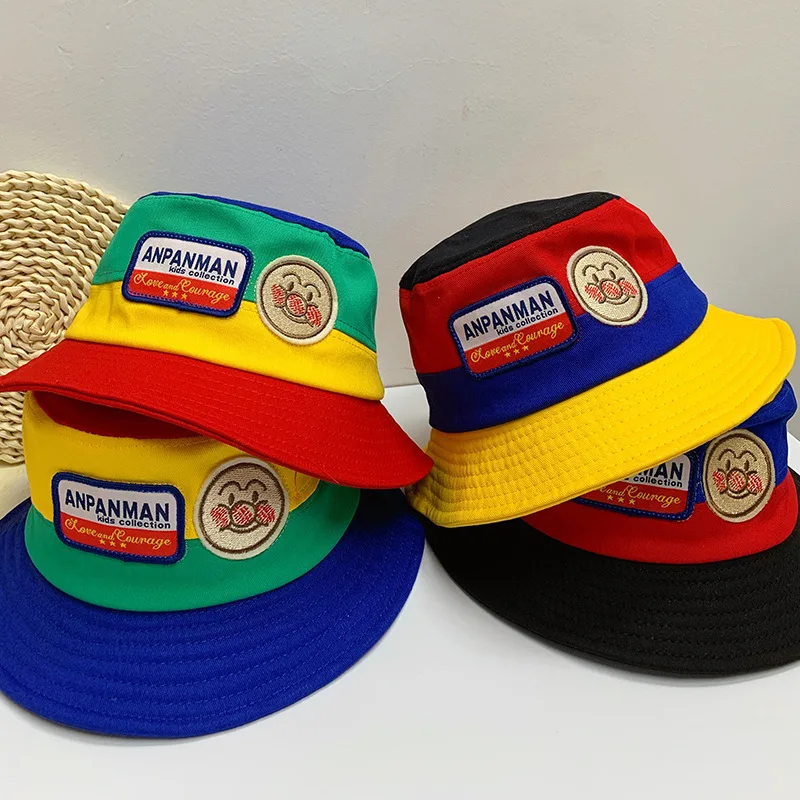 

2021 Spring Autumn Children's Hat Childish Anpanman Patch Fashion Japanese and Korean Style Contrast Shade Fisherman Baby Hat