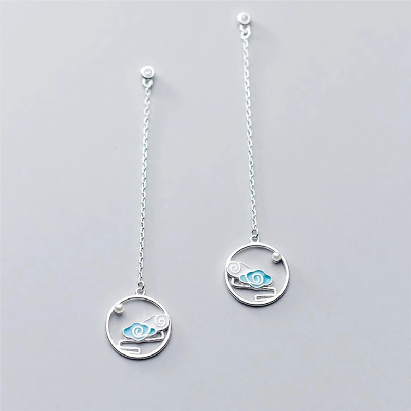 

Sole Memory Literature Art Original Cloud Auspicious Luck 925 Sterling Silver Fashion Female Dangle Earrings SEA716