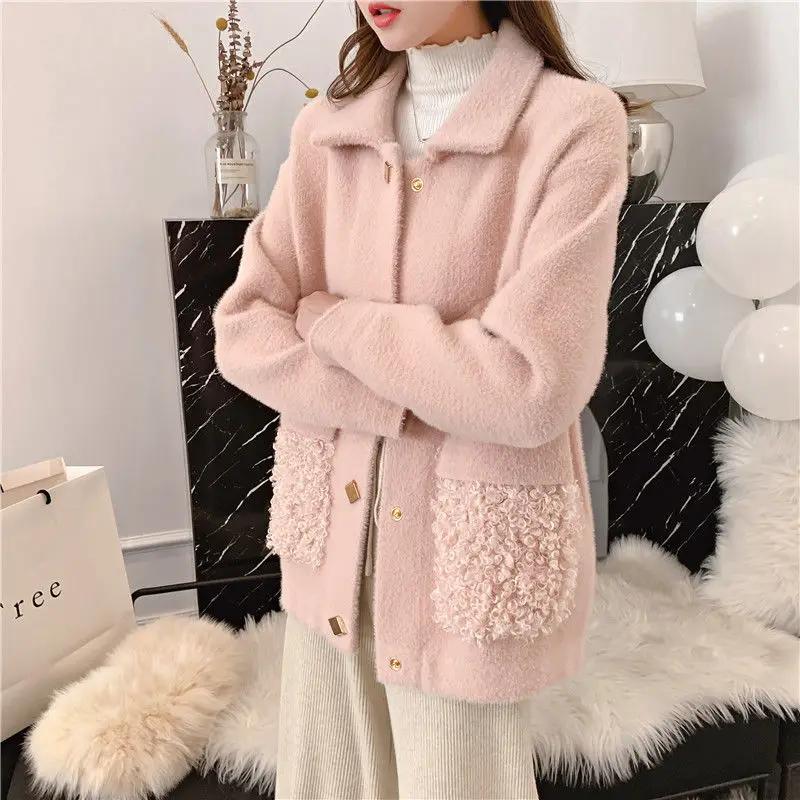 Женский вязаный кардиган из искусственной норки плотный короткий плюшевый