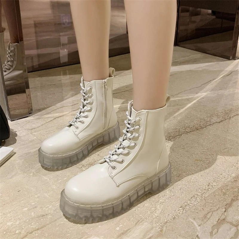 

Autumn Winter New Martin Boots Women's Knitted Boots Fashion British Style Versatile Lace Up Thick Soled Stitched Short Boots