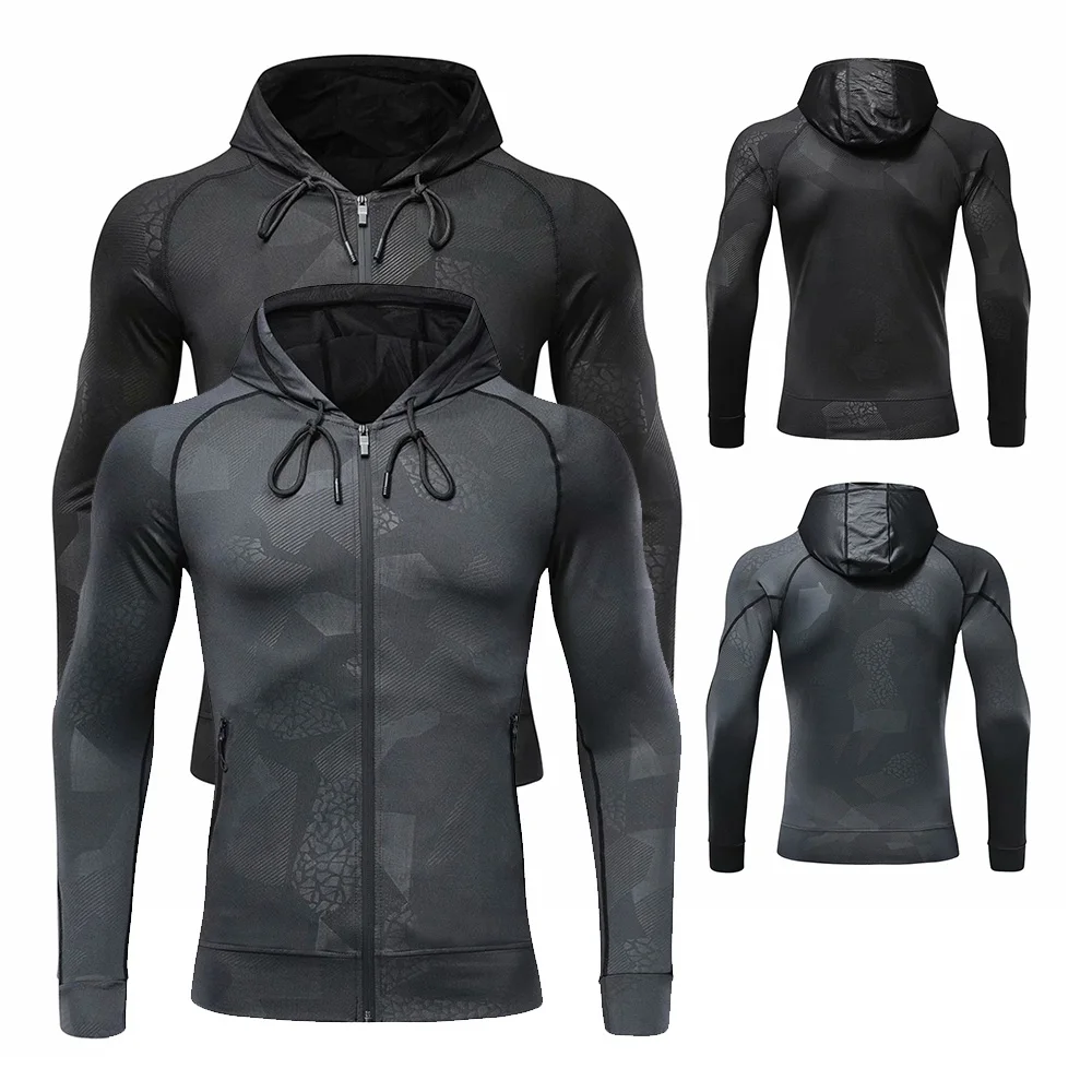 Autumn and Winter Quick-Drying Leisure Hooded Men's Zipper Running Jacket Fitness Gym Polyester Jacket Basketball Training
