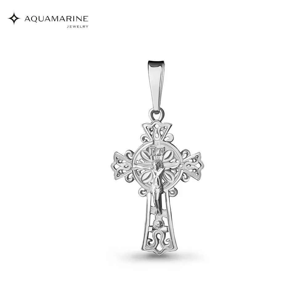 Крест православный AQUAMARINE без вставок Серебро 925 пробы|Украшения для волос броши и