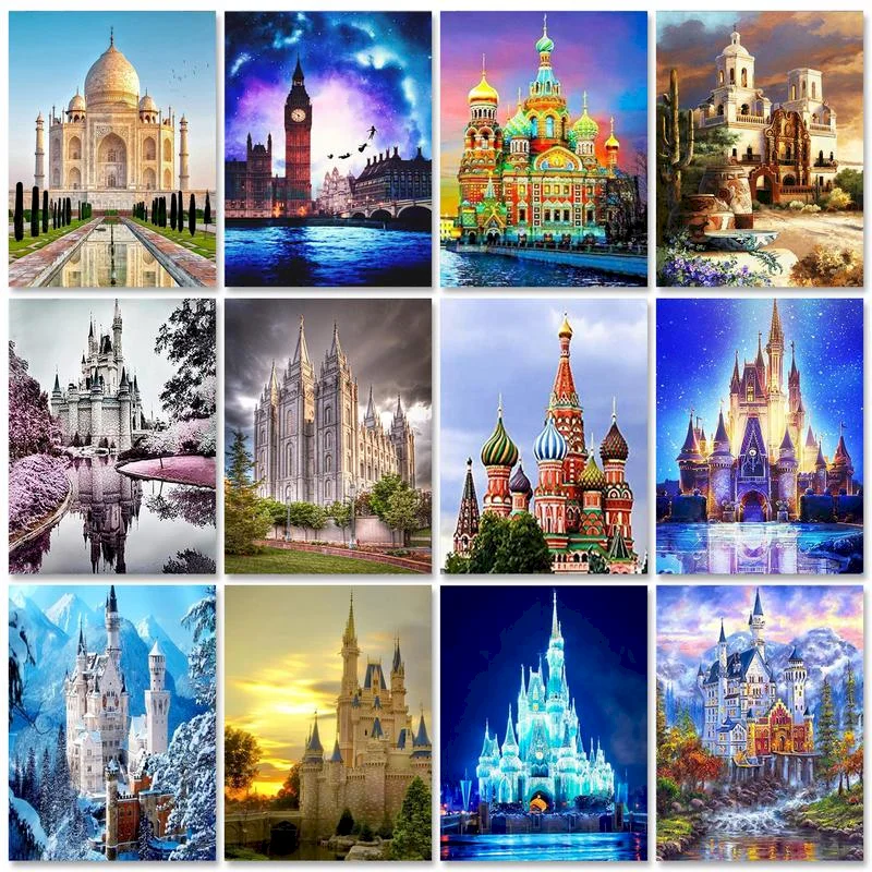 

RUOPOTY Diamond Painting Rhinestones Full Square Castle Cross Stich Diamond Mosaic Landscape Art Bead Picture Kits Home Decor