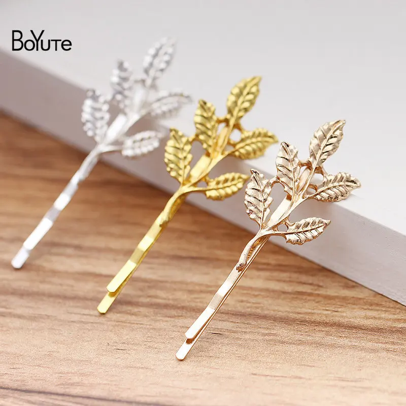 Leaf 22x42MM BoYuTe(10 шт./лот) металлический сплав Лось Морская звезда ветка заколки для волос в форме листа Модные женские ювелирные аксессуары - Цвет: Leaf 22x42MM