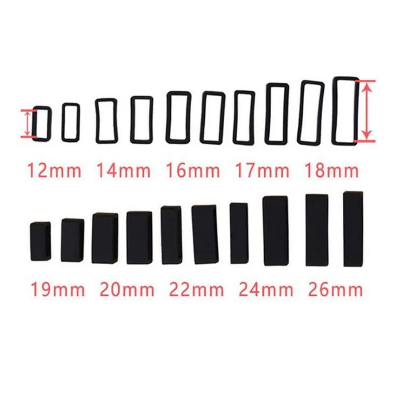 

2pcs Rubber Watch Strap Keeper Ring Hoop Loop Black Watch band Security Holder Fasten Retainer 14 16 18 20 22 24mm Silicone