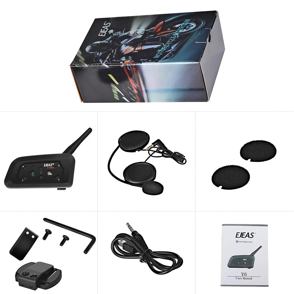 

V6 Pro Motorcycle Helmet Bluetooth Headset Intercom 850mAh Moto Headset 1200m Range Support 6 Riders Wireless BT Interphone