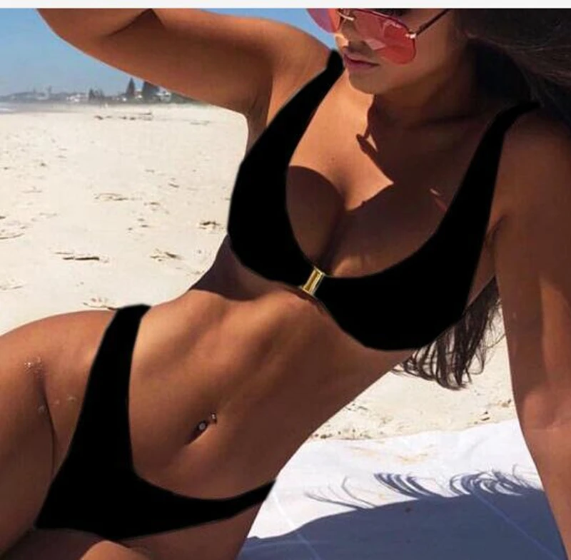 

2020 Women Fashion Padded Bra Bikini Set Swimsuit Ladies Solid Bandage Push-up Triangle Swimwear Bathing Suits Biquini Swimwear