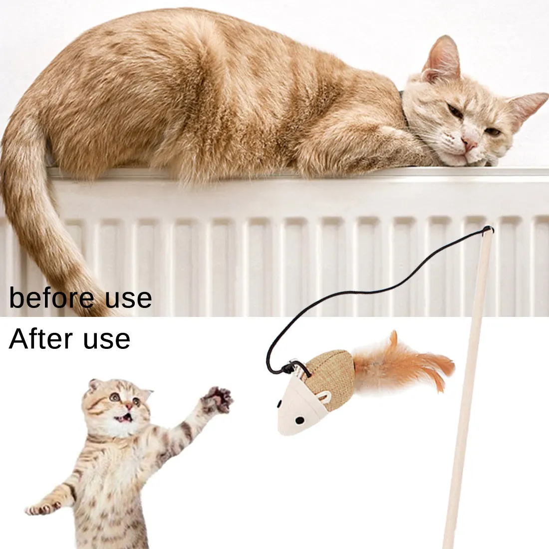 

Funny Cat Stick Wooden Fishing Rod Mouse Funny Cat Pole Interactive Cat Toy Wood 2020 NEW