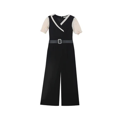

2020 2020 Summer Korean Chiffon Patchwork Overalls Blazer Plus Size Rompers Jumpsuit For Women Loose Jumpsuits Wide Leg