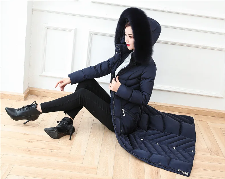 S- 4XL plus size Winter over the knee X-long 90% Duck down coat female X-Long thick warm Down Jacket real fox fur Parkas F442
