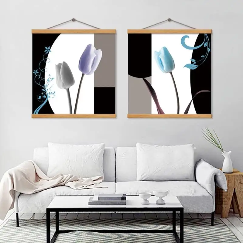 

Tulip Flowers Wall Art Poster Canvas Painting Black And White Background Posters And Prints Pictures For Living Room Decoration