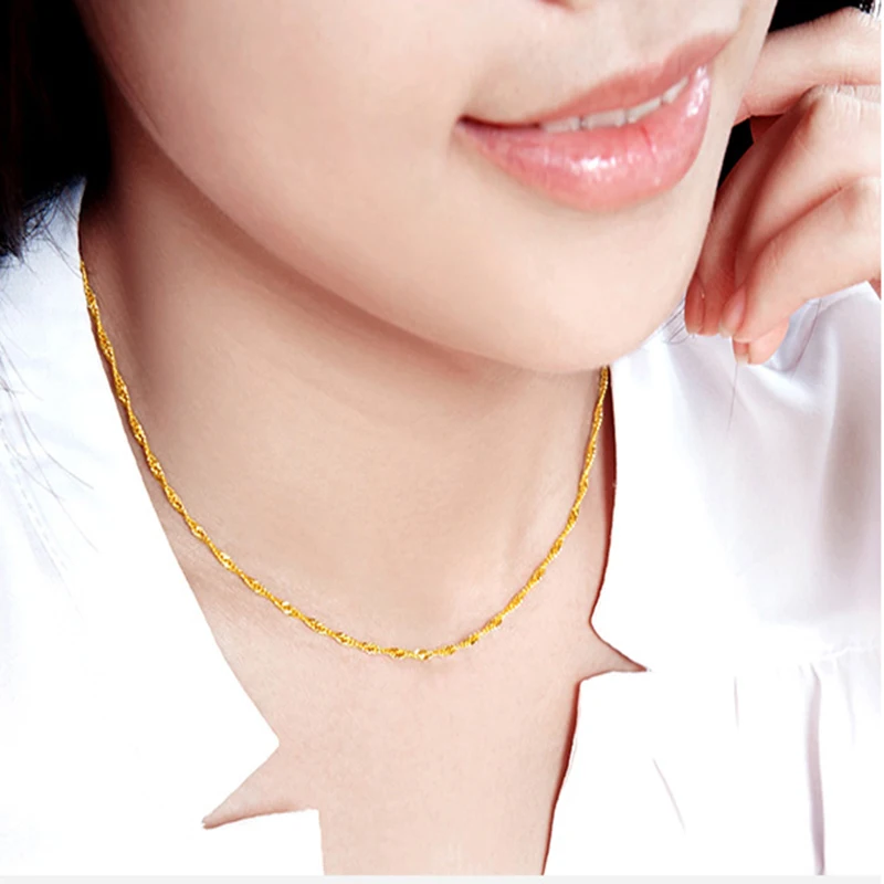 Women's Charming Simple Yellow Gold color Necklace Chain Jewelry Water-wave For Woman lady Size 45cm 2mm | Украшения и