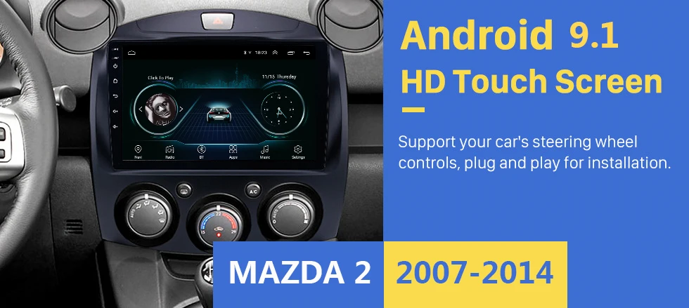 9 дюймов Android 9,1 2 Din Dvd Автомобильный мультимедийный видео плеер для Mazda 2 2007- 2din Авторадио gps Навигация стерео радио Wifi