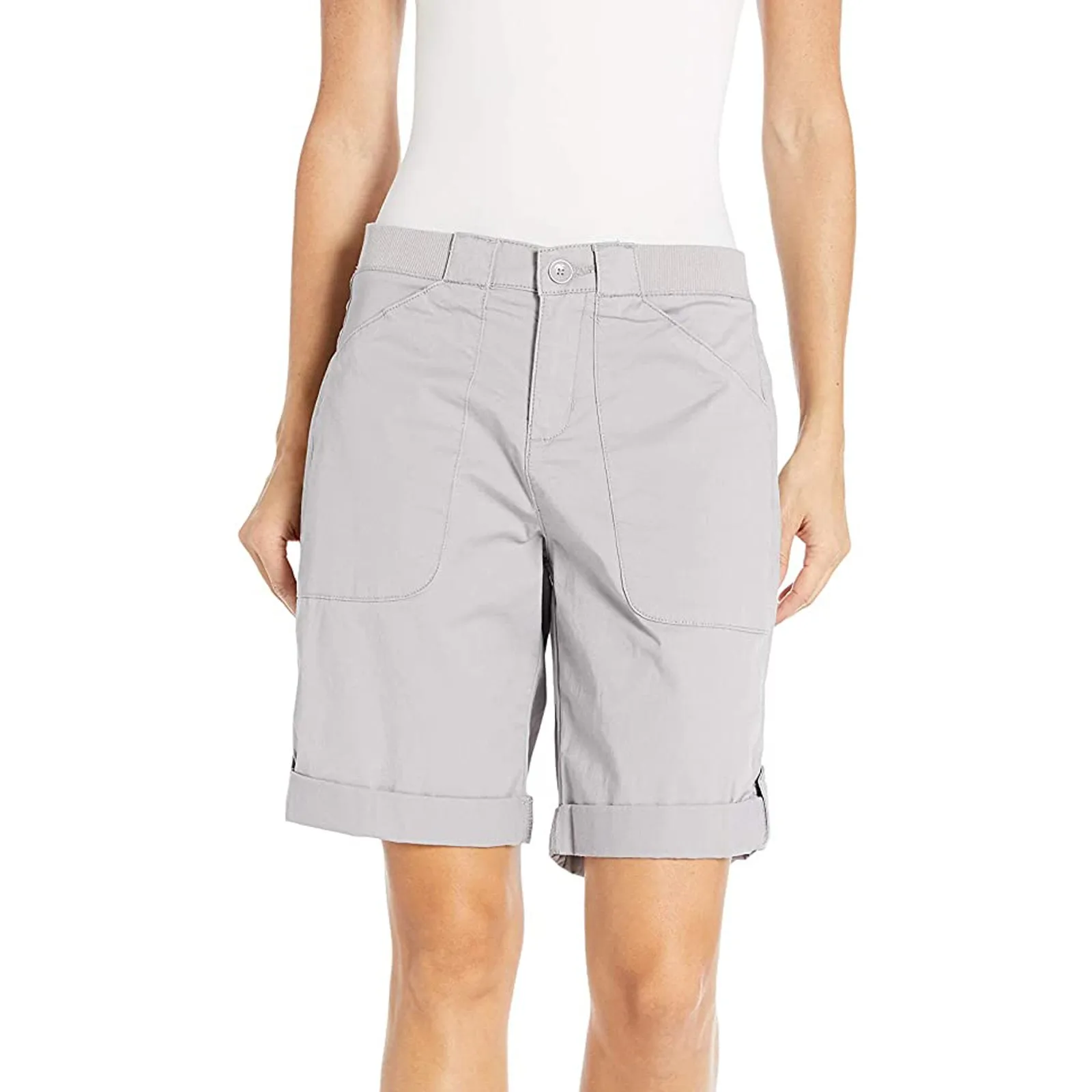 

Womens Summer Shorts Elastic Waist Pockets Casual Beach Casual Cotton Linen Shorts Solid Color Woman Streetwear Short Clothing