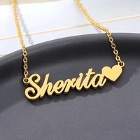 tangula custom heart name necklace personalization stainless steel nameplate gold charm pendant couple lovers gift jewelry