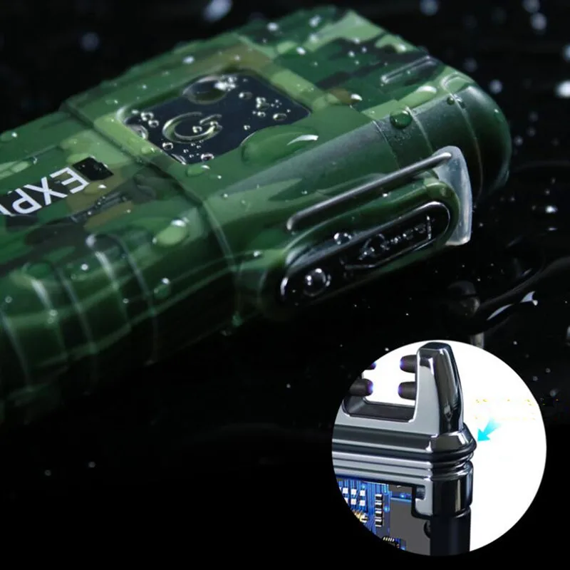 USB зарядка плазменная Зажигалка Ветрозащитная Водонепроницаемая Зажигалка для активный отдых, Спорт двойная дуговая Зажигалка для курения