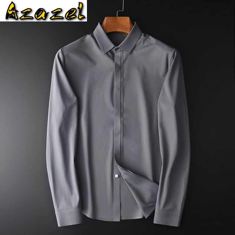 

Azazel, одноцветные мужские рубашки, роскошные, с длинным рукавом, серые, синие, мужские рубашки, осень и зима, тонкая мужская рубашка размера плюс 4XL