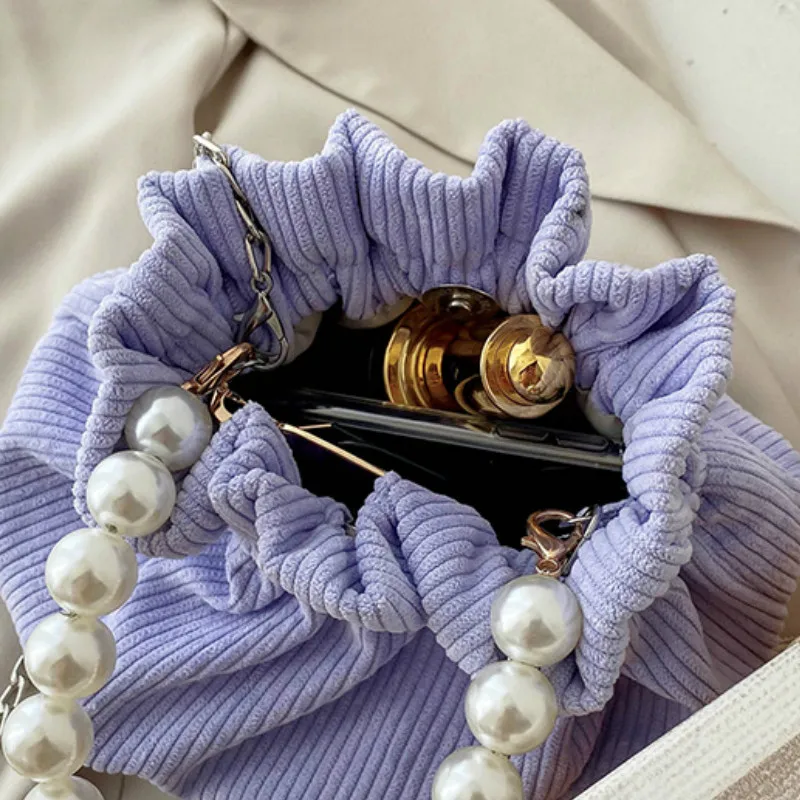 Женская Вельветовая сумка с цепочками и жемчужными ручками осень 2020 | Багаж сумки
