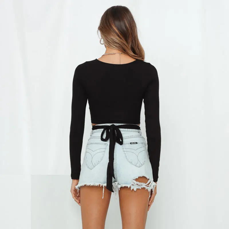 Сексуальный корсет в виде пупка короткий топ с длинными рукавами свободный