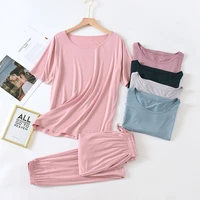 2021 spring and summer female modal pajamas two piece short sleeved trousers color large size breathable casual home service set