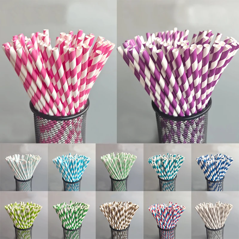 

25pcs Biodegradable Stripes Paper Straws 23 Colors Drinking Straws Wedding Birthday Party Decoration Baby Shower Kids